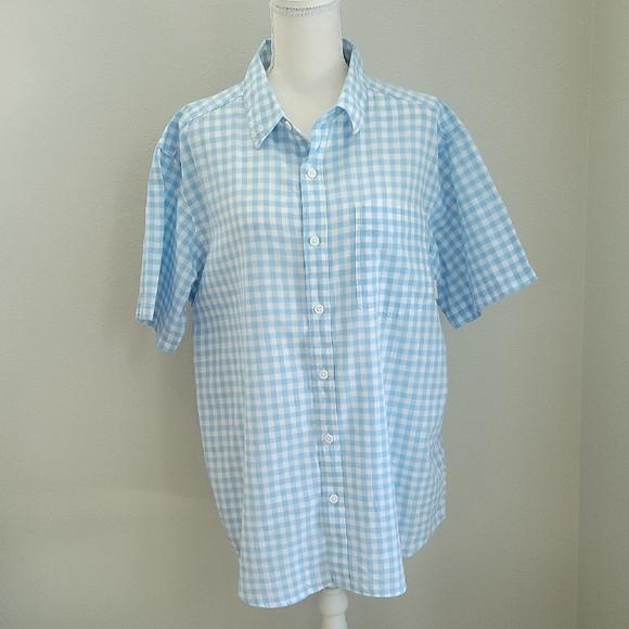 Columbia Sky Blue Checkered Light Weight Button-Down Shirt EUC - Picture 1 of 4